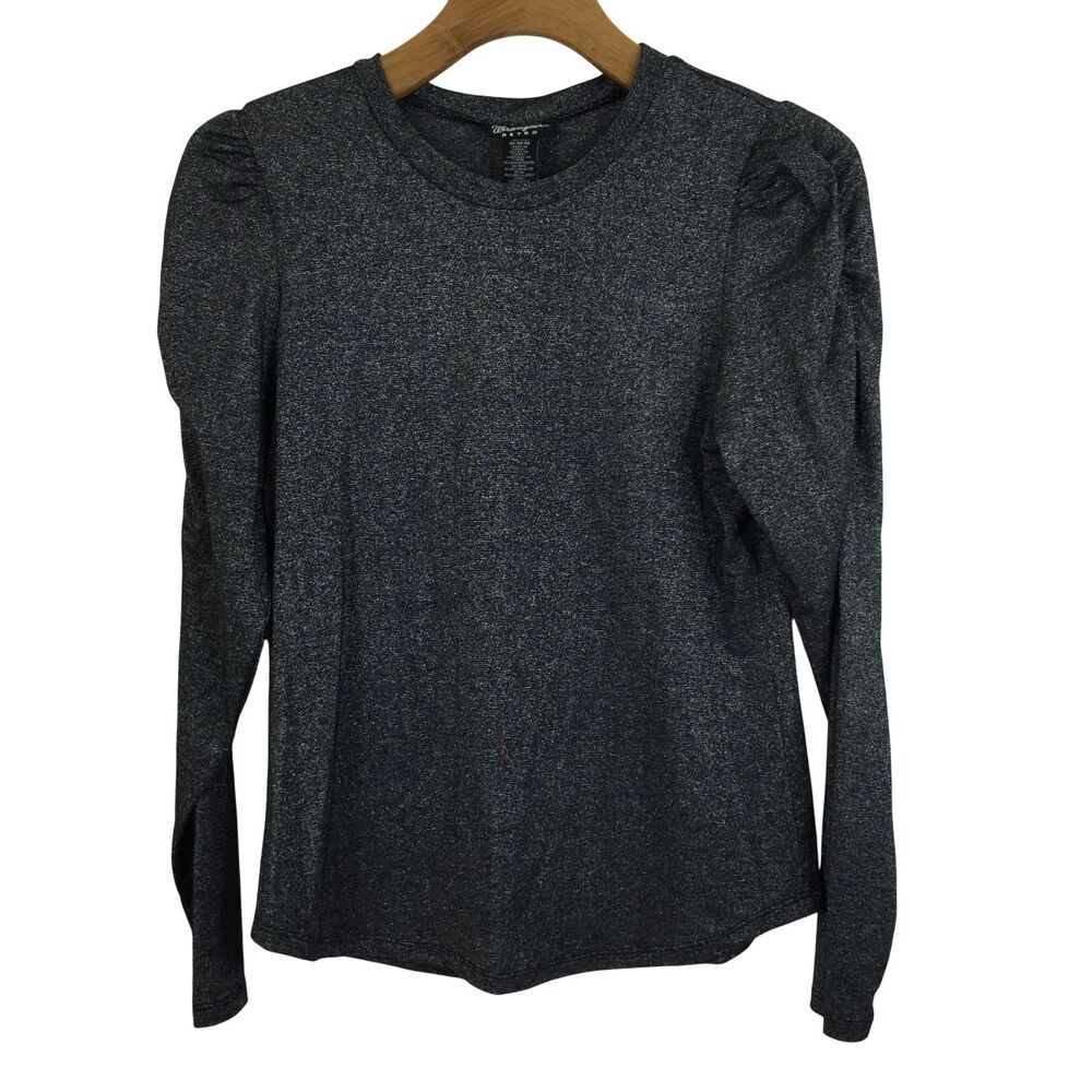 Wrangler Retro Womens Long Puff Sleeve Blouse Top Gray silver Shimmer Size M